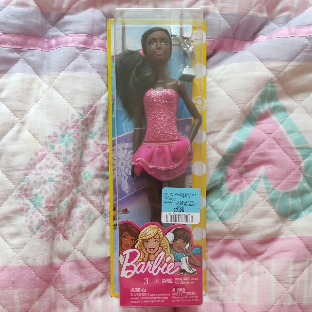 Barbie Ice Skater Pink Dress Black Doll